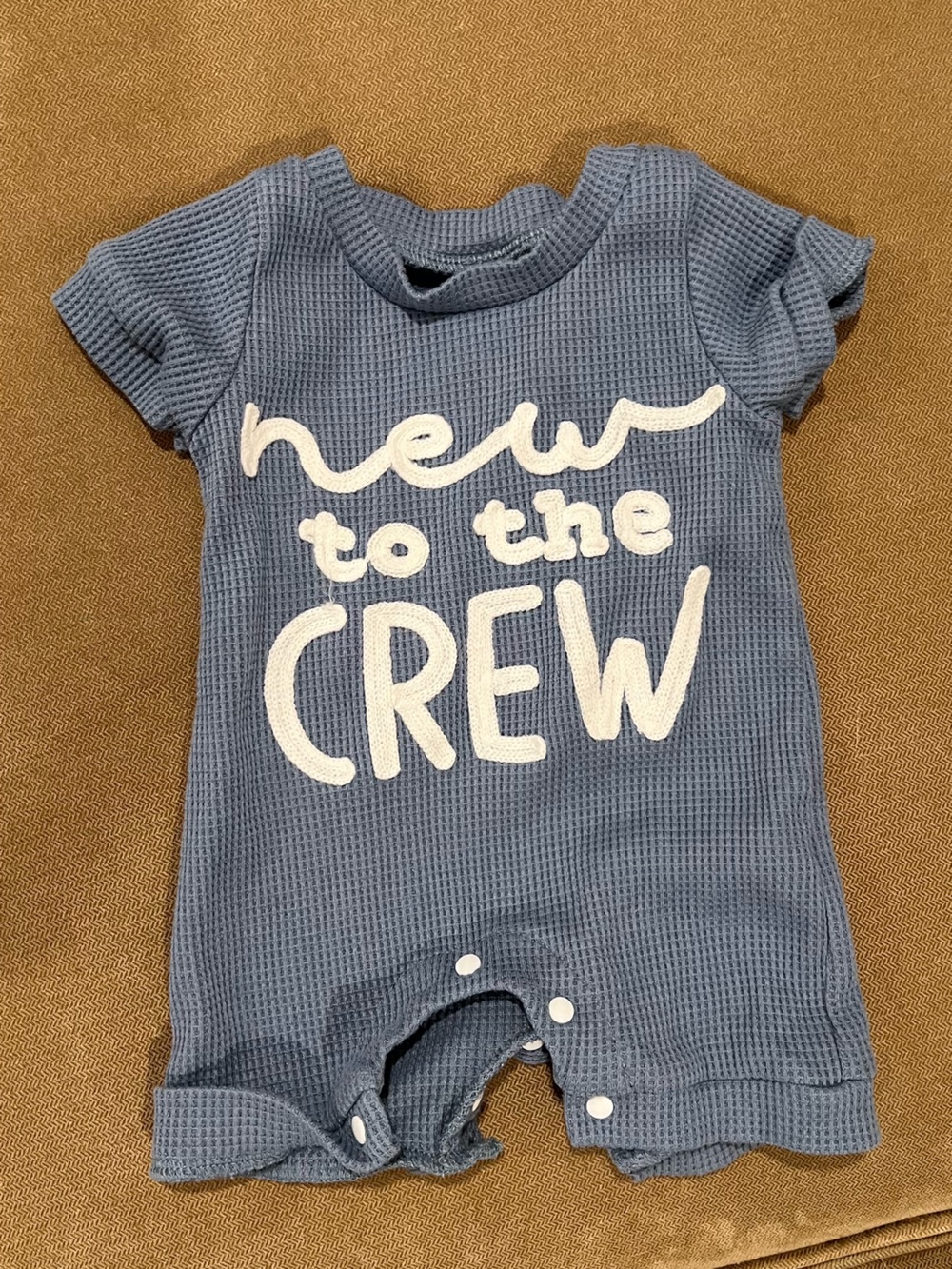 Unbranded Newborn BlueWaffle Knit ‘New to the crew’ Rompet